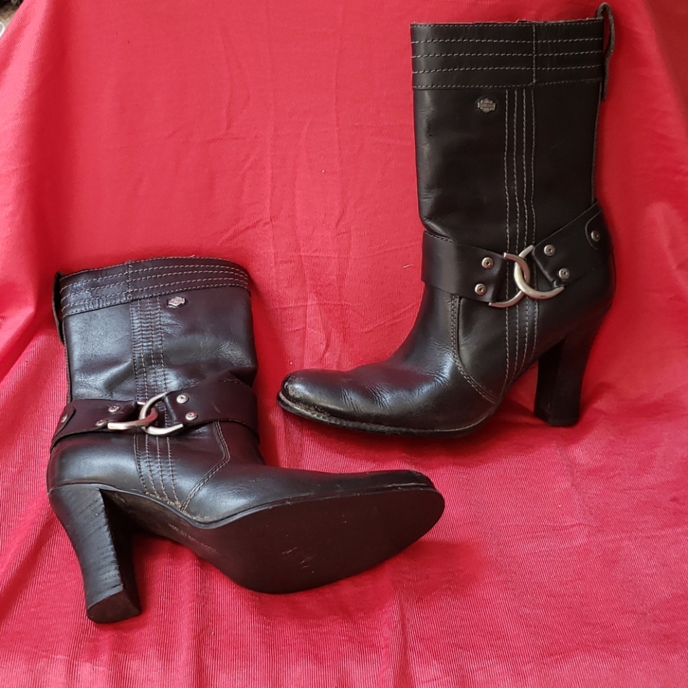 Harley Davidson black riding boots silver accents